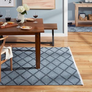 Everyday Rein Solid Diamond Blue 5 ft. x 7 ft. Machine Washable Area Rug