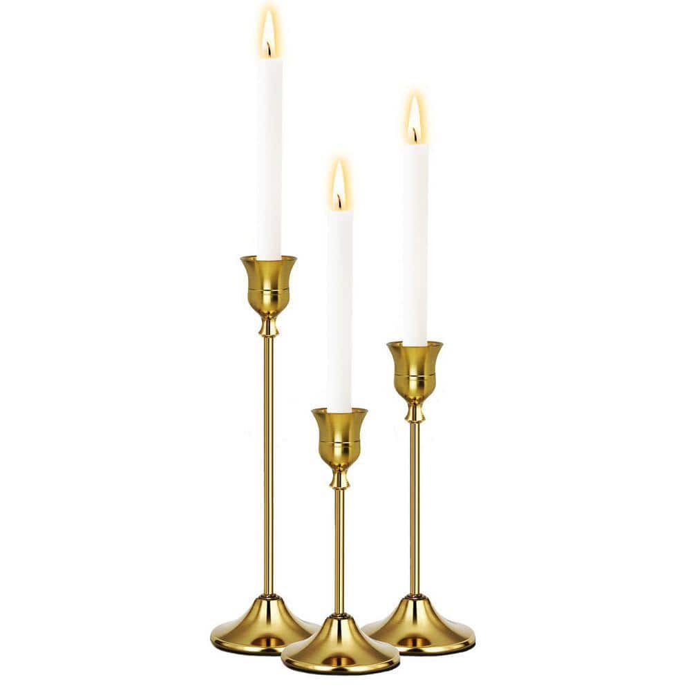 Set of 3 Gold Metal Candlestick Holders-Vintage Brass Taper Holders for ...