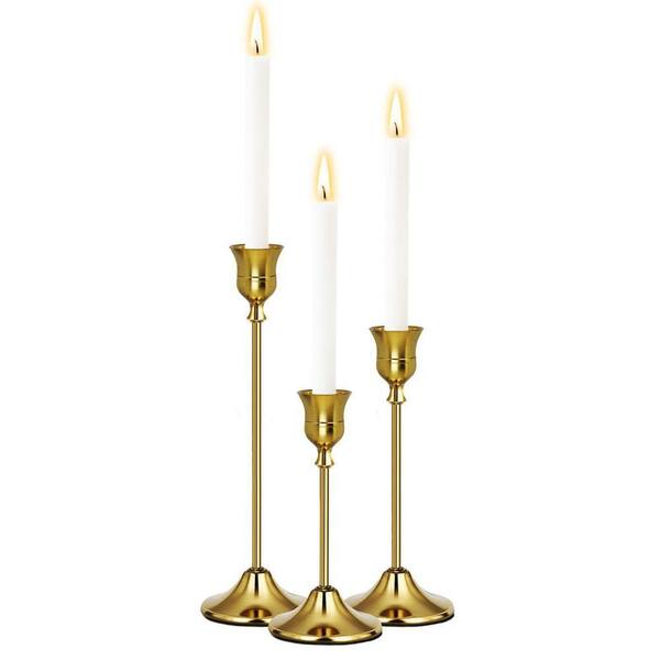 Set of 3 Gold Metal Candlestick Holders-Vintage Brass Taper Holders for ...
