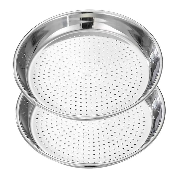 Stainless Steel Silver Steamer Plate Kitchen Food Steaming Net with Leakage Design for Veggies Seafood Meats 2-Piece