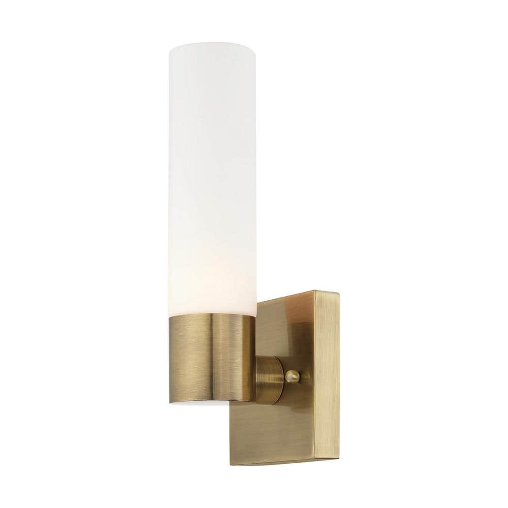 Antique Brass 11" Wall Sconce with Opal Glass