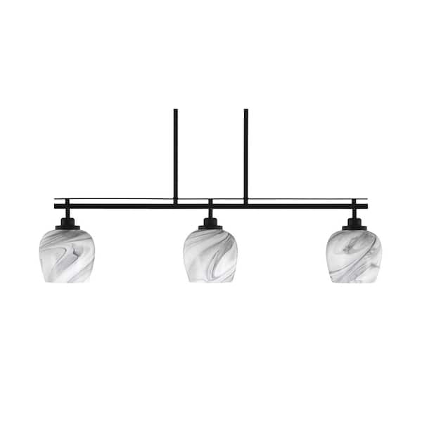 Unbranded Monroe 3-Light, Matte Black Billiard Light, Any room with 6 in. Onyx Swirl Glass Shades no bulbs included