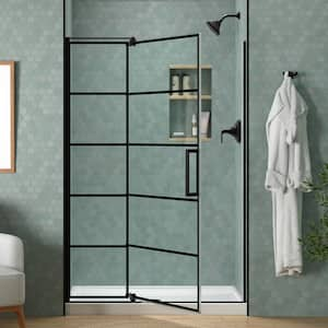 Echelon 48 in. W x 70 in. H Pivot Frameless Shower Door in Matte Black with Thick Glass