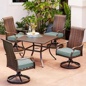 Rhone Valley 5-Piece Wicker Motion Outdoor Dining Set with Teal Cushions