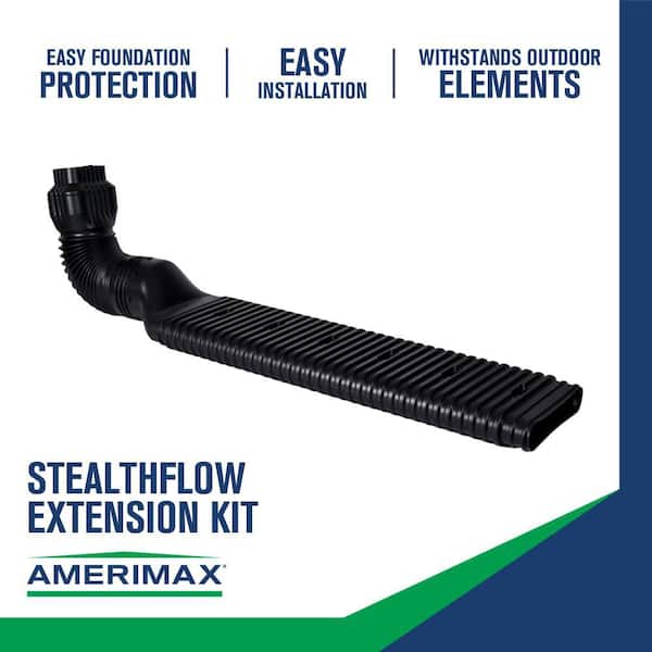 Amerimax Home Products - Stealth Flow 43 in. Black Vinyl Low Profile Downspout Extension Kit