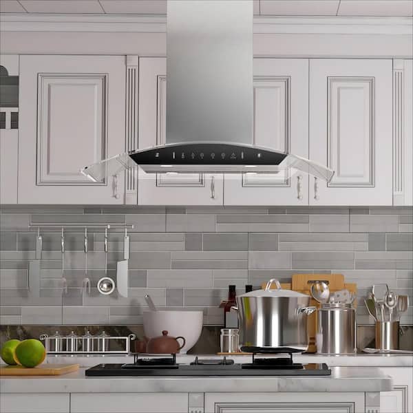 36 in. 900 CFM Island Mount wih LED Light and Glass Panel Range Hood in Stainless Steel