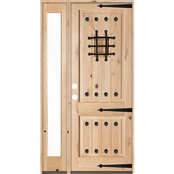 Krosswood Doors 50 in. x 96 in. Mediterranean Knotty Alder Sq Unfinished Right-Hand Inswing Prehung Front Door with Left Full Sidelite