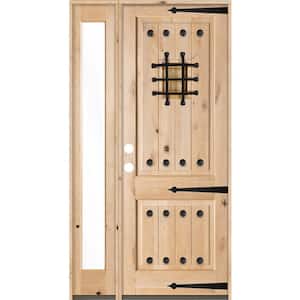 56 in. x 96 in. Mediterranean Knotty Alder Sq Unfinished Right-Hand Inswing Prehung Front Door with Left Full Sidelite