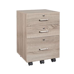 3-Drawers Black Wood 19.69 in. Mobile Vertical File Cabinet with Lock