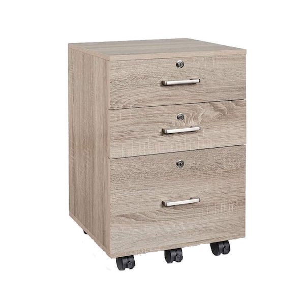 Outopee 3-Drawers Black Wood 19.69 in. Mobile Vertical File Cabinet with Lock