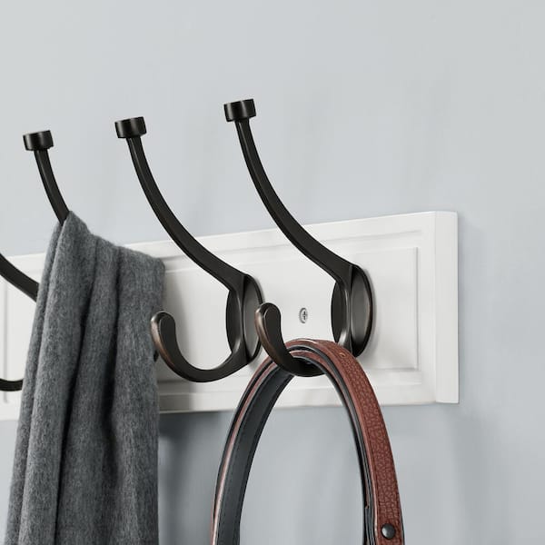 18 in. White Hook Rack with 4 Oil-Rubbed Bronze Pill Top Hooks