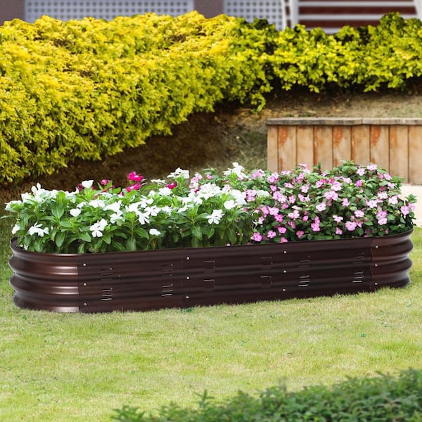 LuxenHome 5.6 ft. Oval Brown Metal Garden Bed WHPL431 - The Home Depot