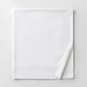 Organic White Solid 300-Thread Count Organic Sateen Queen Flat Sheet