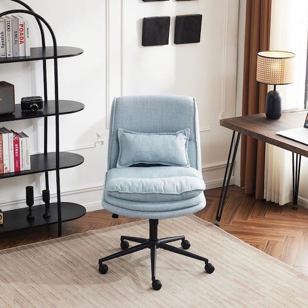 Polyester Blend Fabric Adjustable Height Swivel Task Chair in Light Blue with Armless