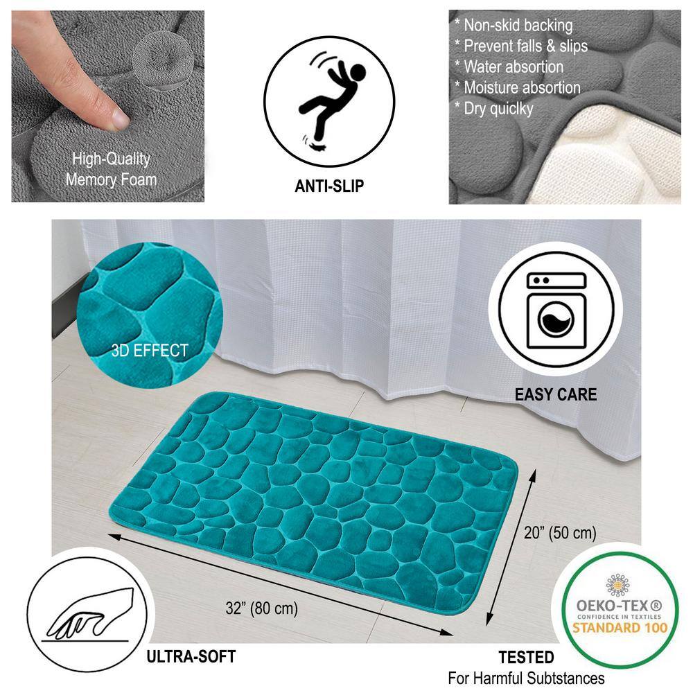 Peacock Blue Memory Foam Bath Mat with 3D Pebble Design