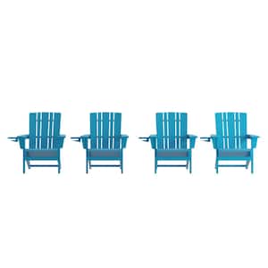 Blue Faux Wood Resin Outdoor Lounge Chair in Blue (Set of 4)