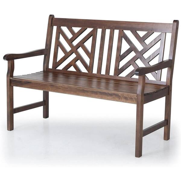 63 in. 3-Person Brown Wood Outdoor Bench
