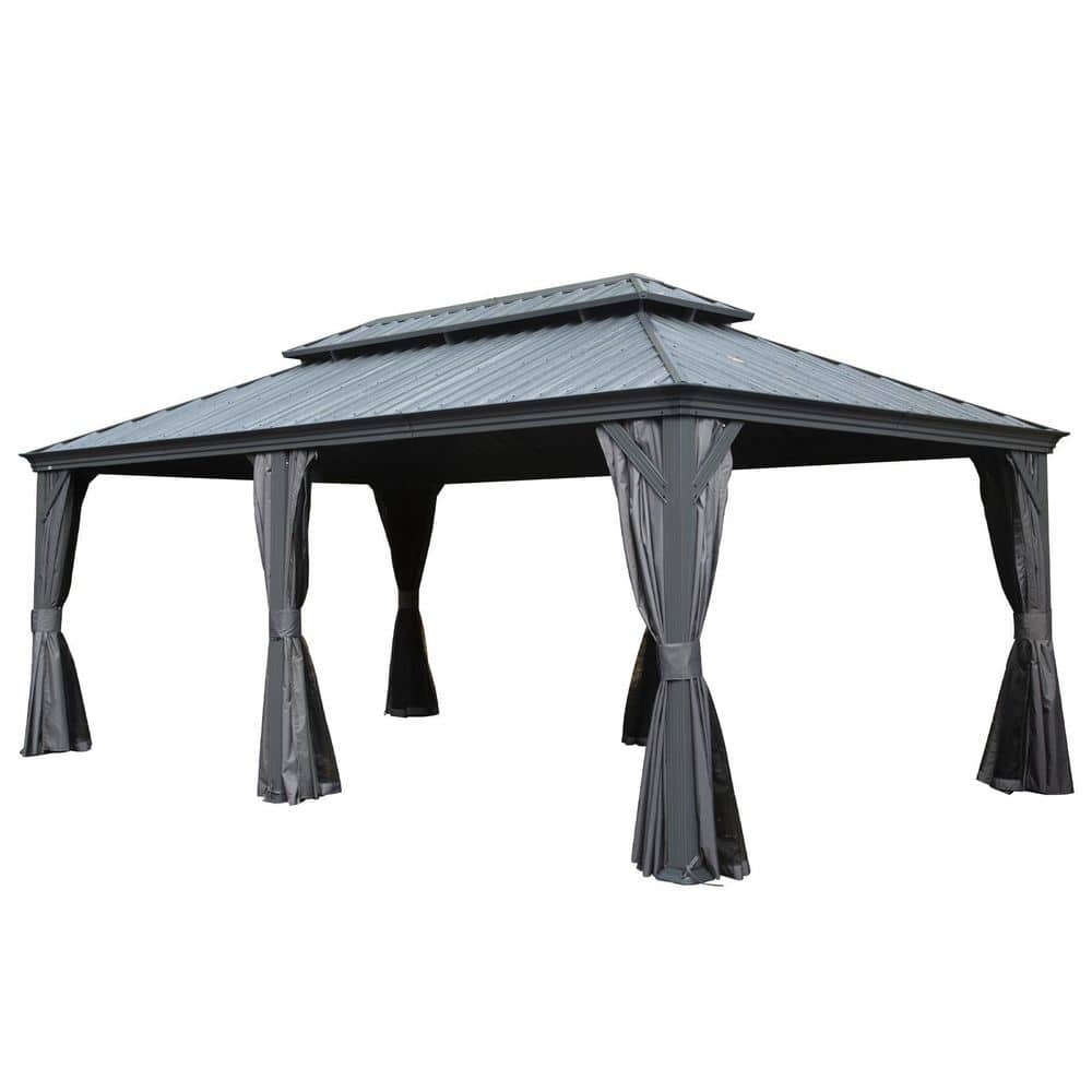 12 ft. x 20 ft. Grey Outdoor Hardtop Gazebo with Dual-Layer Galvanized Steel Roof, Aluminum Frame, Curtains & Netting price history on PriceWatchPro