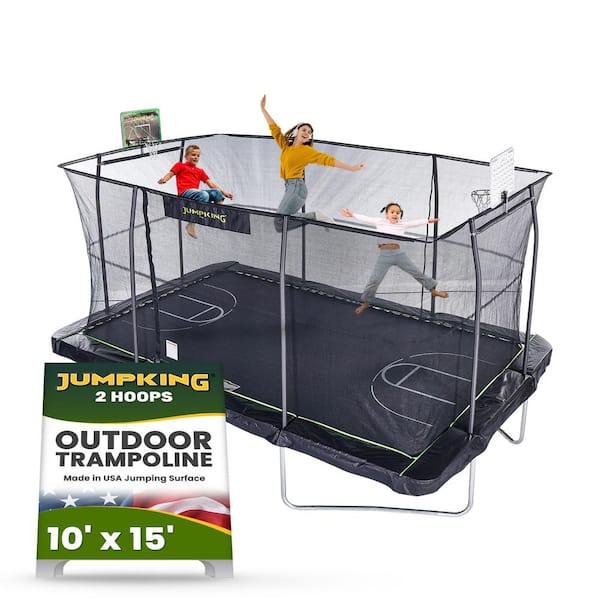 10 ft.x 15 ft. Rectangle Trampoline with 2-Powder Coated Basketball Hoop, Breakaway Rim for Kid, Adult for Enclosure Net