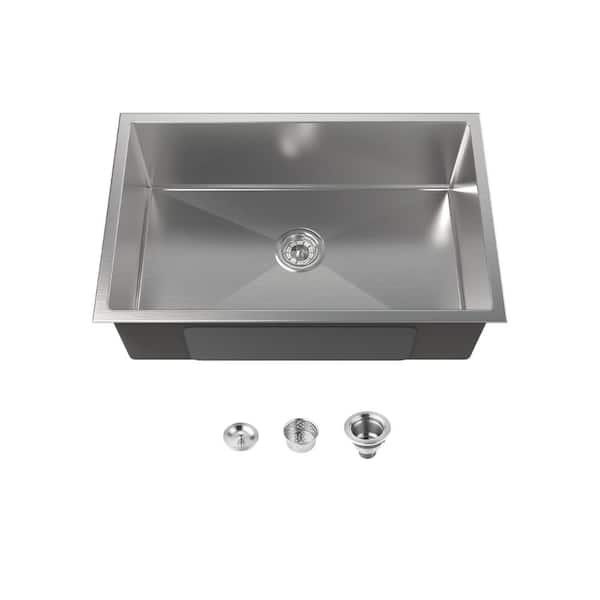30"x19" Brushed Nickel Kitchen Sink Drop In/Undermount Handmade Single Bowl US Drain & Hook LS-SSBR05