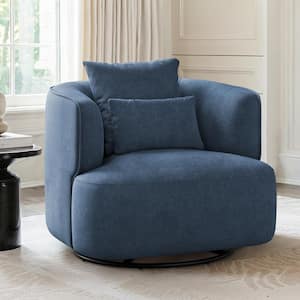 Darna Blue Fabric Upholstered Swivel Accent Chair with Curved Arm Chair Cozy Modern Swivel Living Room Chair