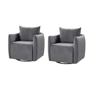 Erica Grey Upholstered Swivel Barrel Chair with Reversible Backrest Set of 2