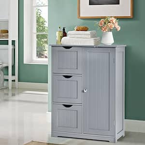 Gray Bathroom Floor Accent Cabinet with 3-Drawers and 1-Cupboard