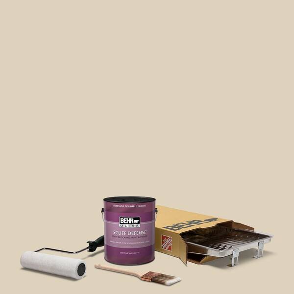 BEHR 1 gal. #PPU4-12 Natural Almond Extra Durable Eggshell Enamel Interior Paint & 5-Piece Wooster Set All-in-One Project Kit
