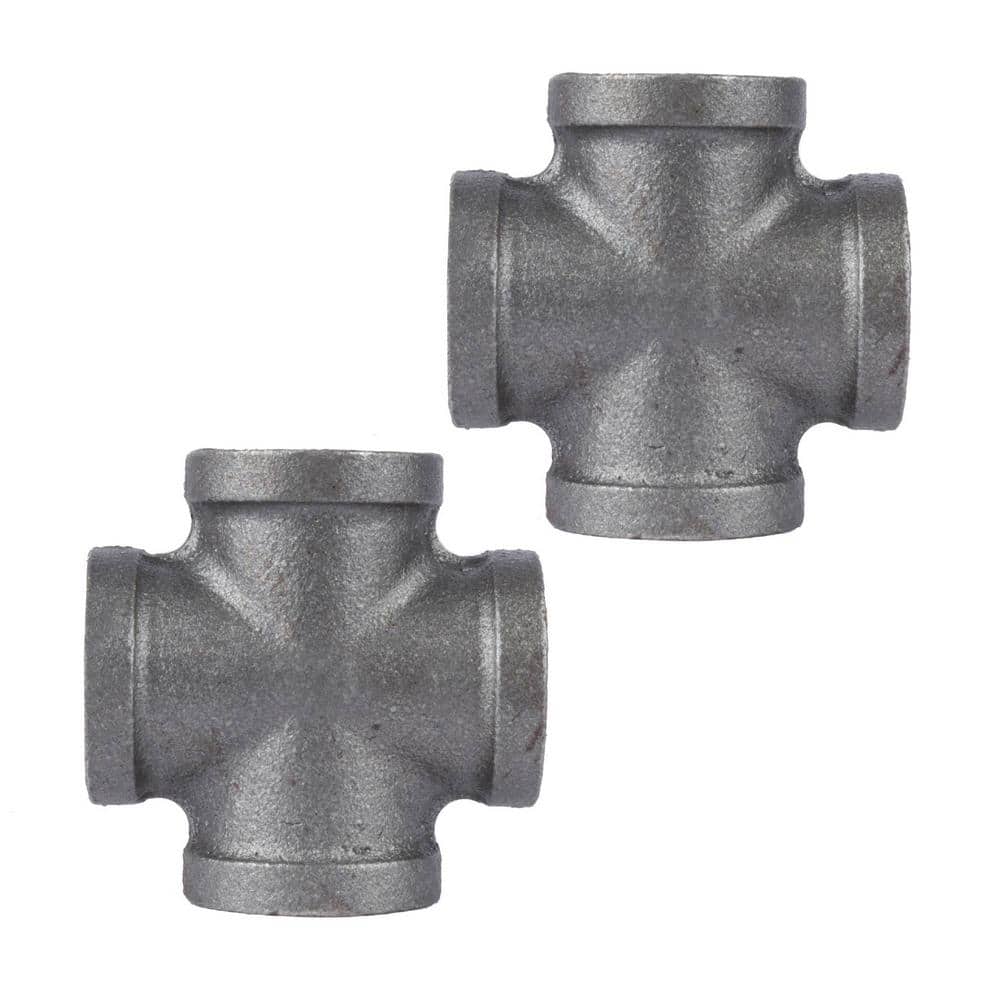 PIPE DECOR 1 in. Black Iron FPT x FPT x FPT x FPT Cross Fitting (2Pack) PDB CR12 The Home Depot