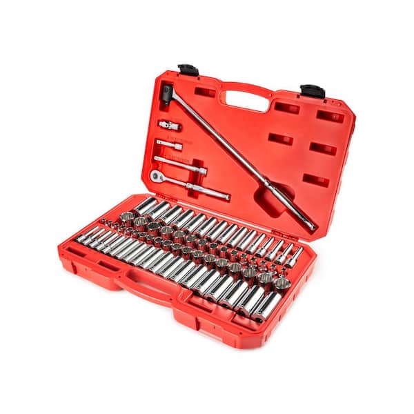 TEKTON 3/8 in. Drive 12-Point Ratchet and Socket Set, (74-Piece