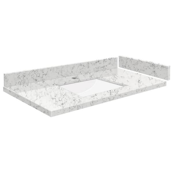 Transolid Silestone 33.75 in. W x 22.25 in. D Qt. White Rectangular Single Sink Vanity Top in Lyra
