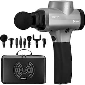 Percussion 5-Speed Handheld Body Massager with 8 Interchangeable Heads in Silver