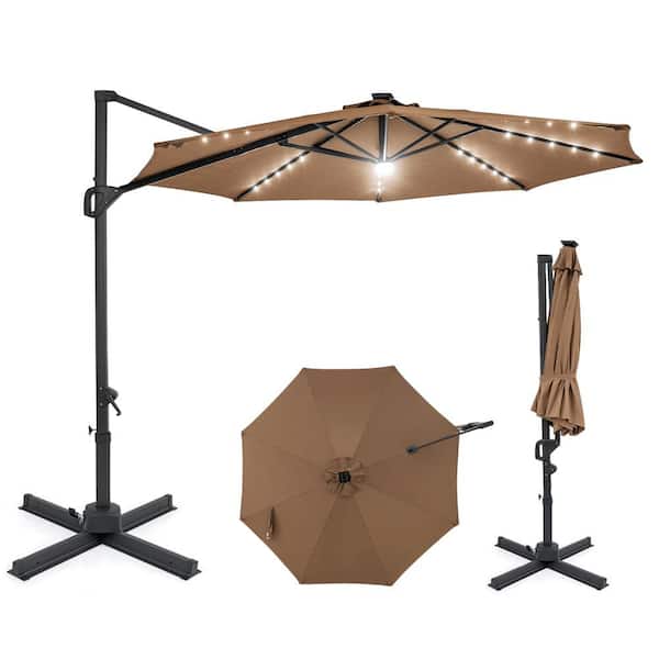 costway 10ft solar led cantilever offset patio umbrella 10' w/ 32 Lights & 220 lbs  FactoryPure The 10 ft Costway 10FT Patio Solar-Lighted 112