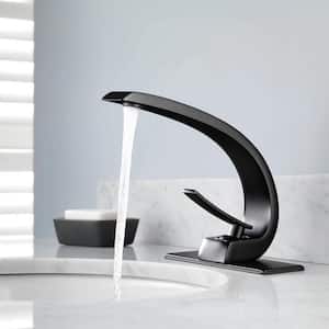 Single-Handle Single-Hole Bathroom Faucet with Deckplate Included in Matte Black