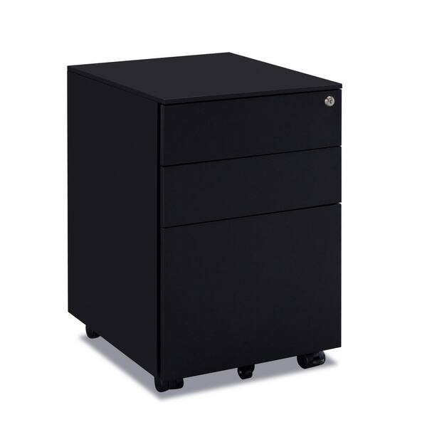 Merax Black 3-Drawers Metal File Cabinet Fully Assembled Except for Castors