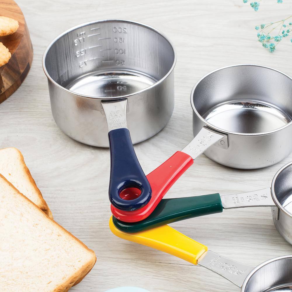 Color-Coded Stainless Steel Measuring Cup Set with Engraved Measurements