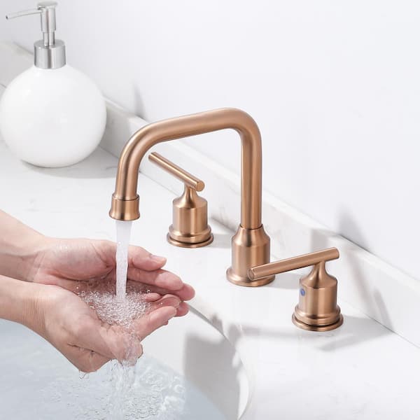 8 in. Widespread Double Handle High Arc Bathroom Faucet in Rose Gold