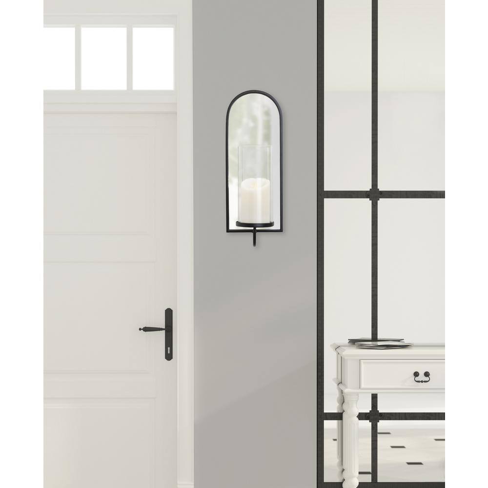 Ezerin Black Metal and Mirror Arched Wall Sconce, 16"