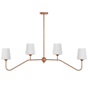 48 in. 4-Light Kitchen Island Linear Chandelier Classic Copper Pendant Light with Glass Shade