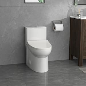 12 in. Rough-In 1-piece 1.6/1.1 GPF Dual Flush Elongated Toilet in White Soft-Close Seat Included