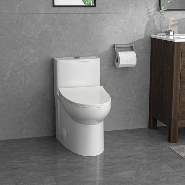 Sarlai 12 in. Rough-In 1-piece 1.6/1.1 GPF Dual Flush Elongated Toilet in White Soft-Close Seat Included