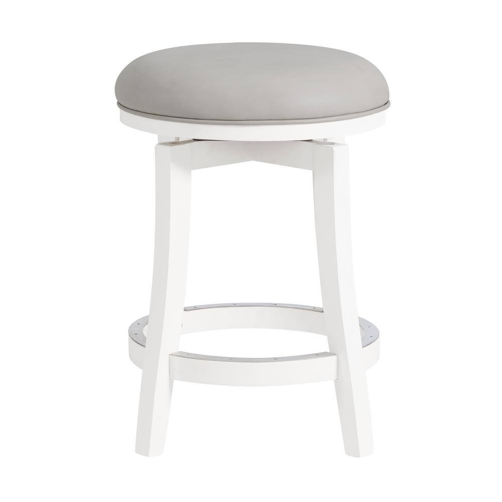 White Swivel Backless Wood and Leather Counter Stools, Set of 2