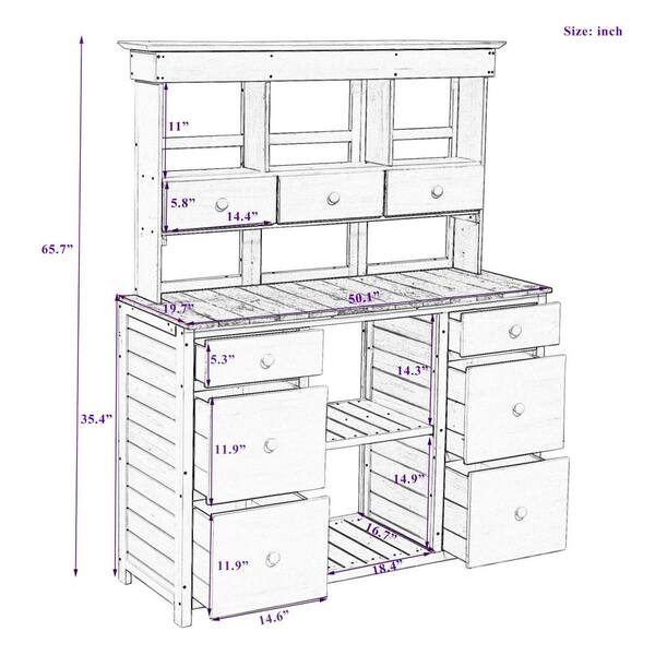 Unbranded - Brown Garden Potting Bench Table Rustic and Sleek Design with Multiple Drawers and Shelves for Storage