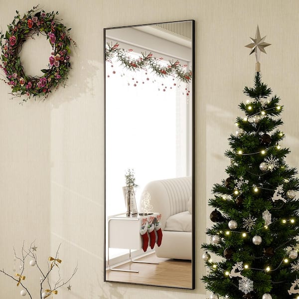20 in. W x 64 in. H Rectangular Black Aluminum Alloy Framed Full Length Mirror Wall Mirror