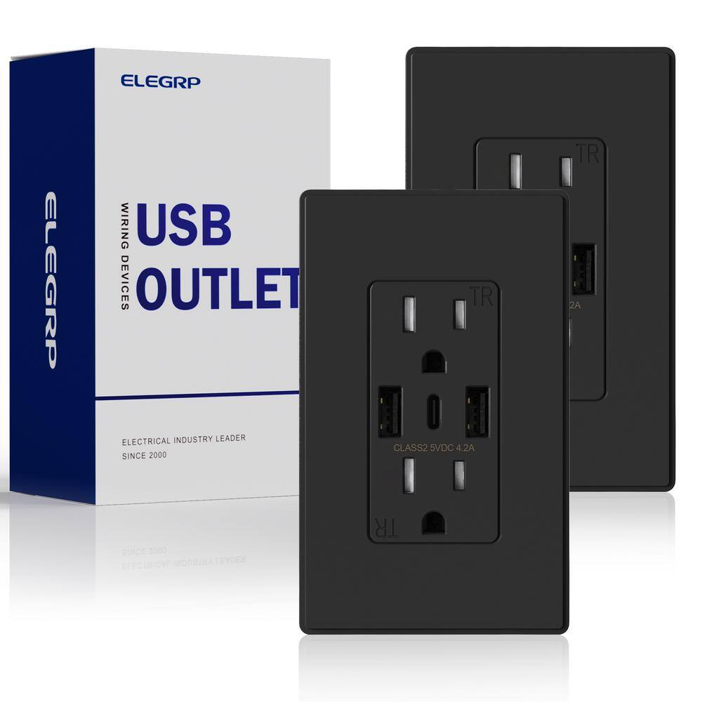 ELEGRP 21W USB Wall Outlet w/Dual Type A and Type C USB Ports, 15 Amp ...