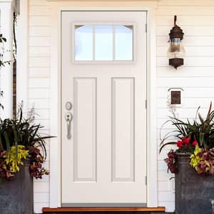 Element Series 3 Lite White Primed Steel Prehung Front Door with 4-9/16 in. Frame