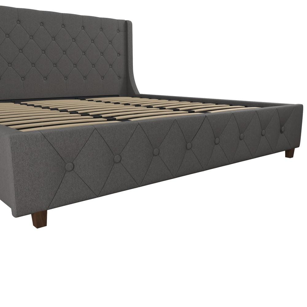 King Gray Linen Tufted Upholstered Bed with Metal Frame