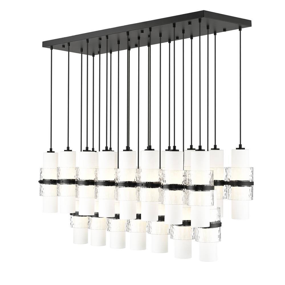 Cayden 54 in. 23-Light Matte Black Linear Chandelier with Clear Plus Etched