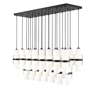 Cayden 54 in. 23-Light Matte Black Linear Chandelier with Clear Plus Etched Opal Glass Shades