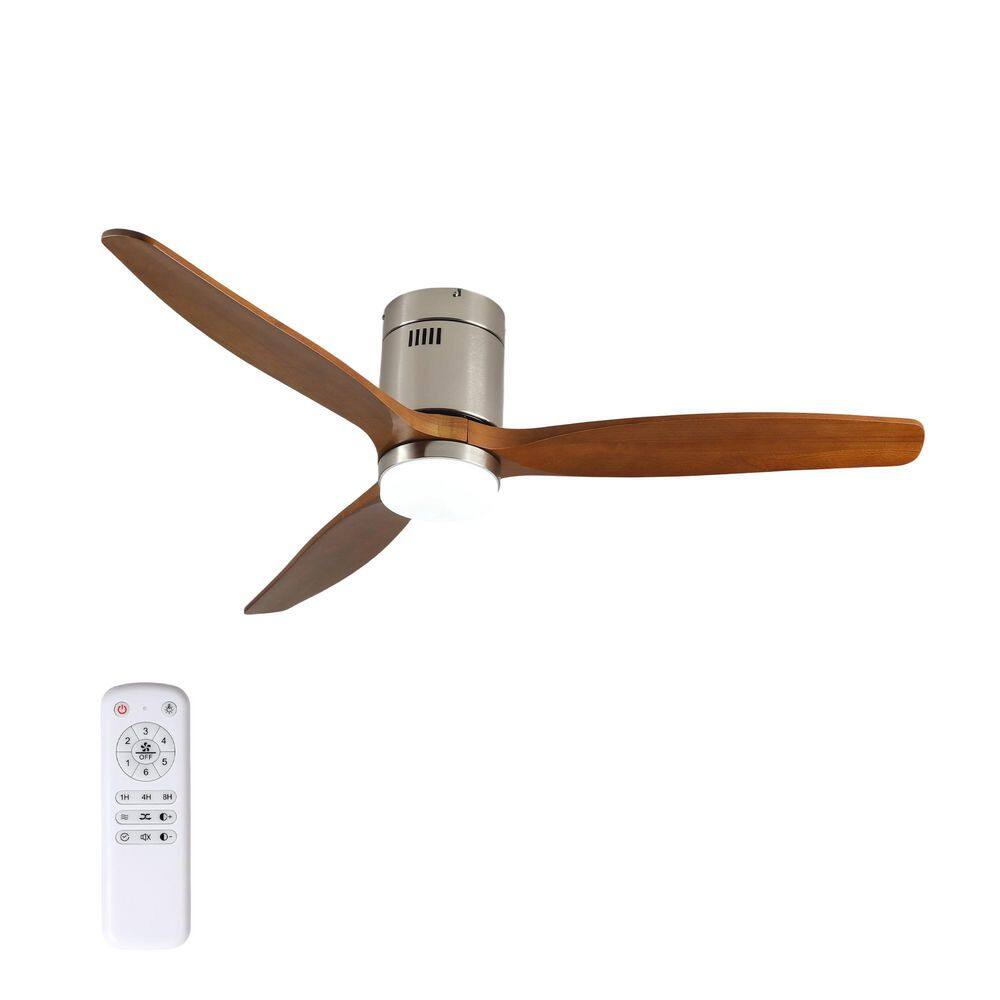 52 in. Flush Mount Ceiling Fan with Light, Remote Control, 6-speed Reversible DC Motor, 3 Light Walnut Solid Wood Blades price history on PriceWatchPro